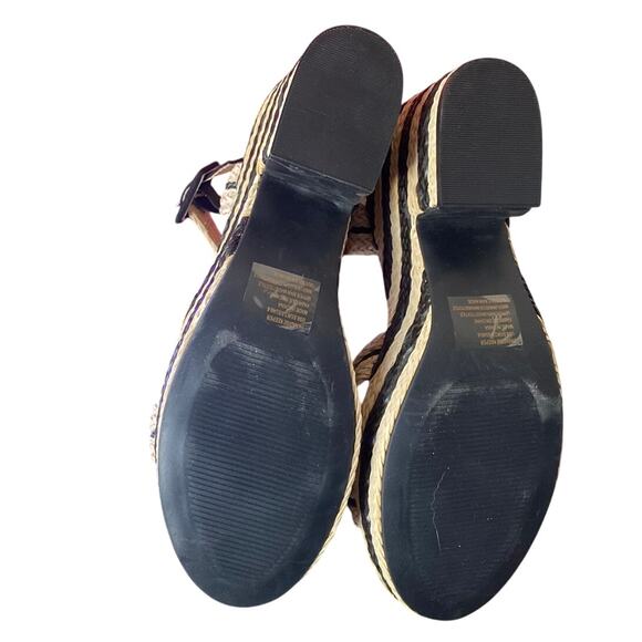 Stripe Espadrille Platform Sandals Womens 9.5 Brown Wedge Heel Open Toe Ladies - Picture 6 of 8